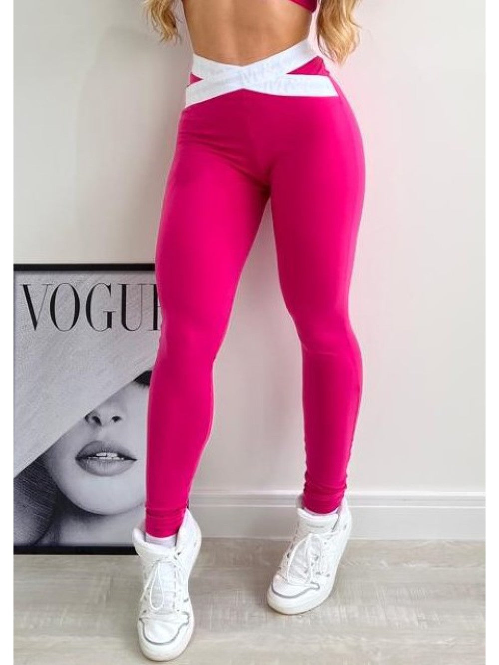 Conjunto Legging Elastico Rosa e Branco