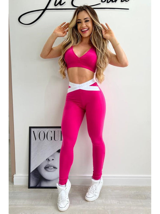 CONJUNTO LEGGING M&C  ELÁSTICO ROSA E BRANCO