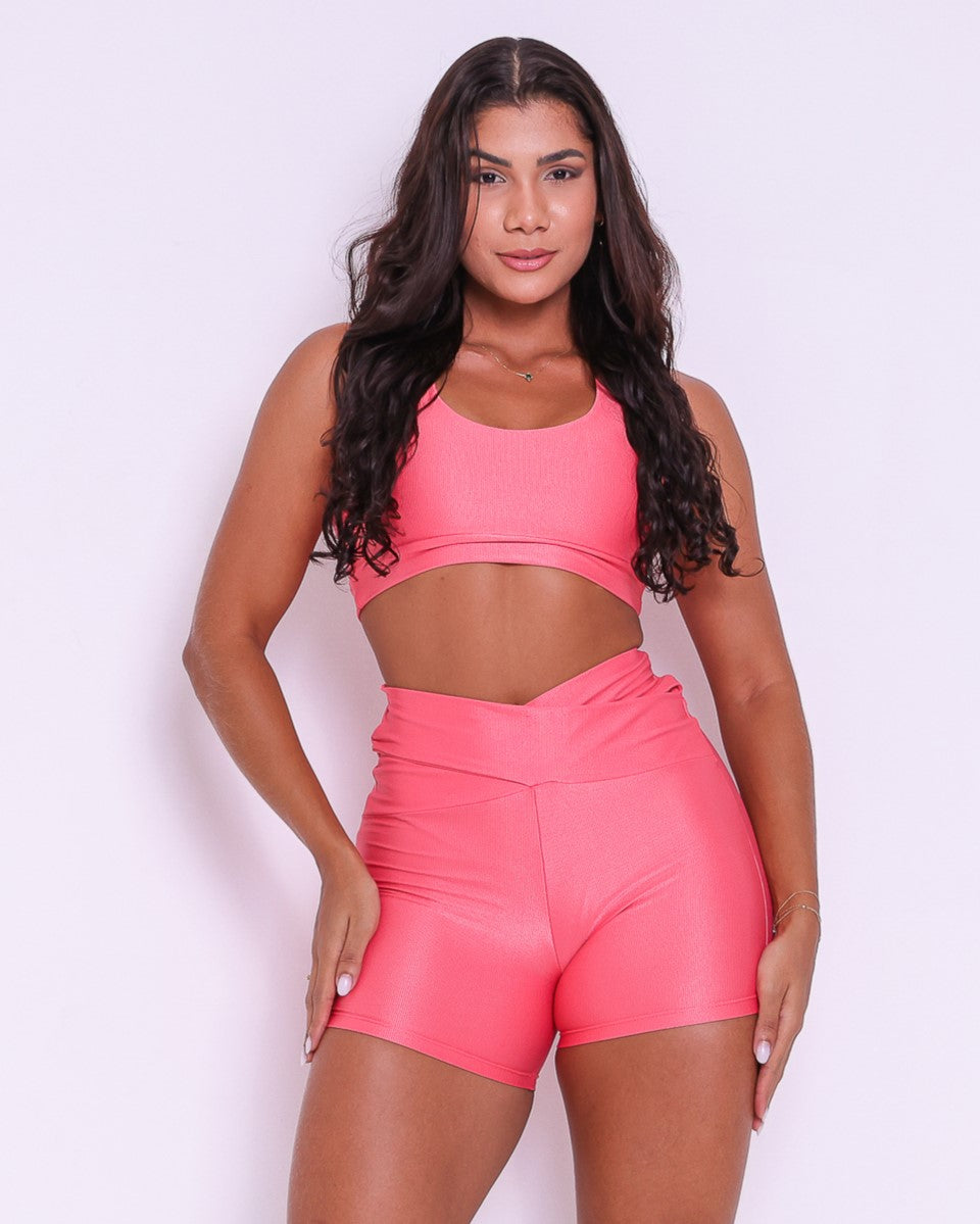 Conjunto Short Básico Cós Cruzado Compressão + Top Jhully