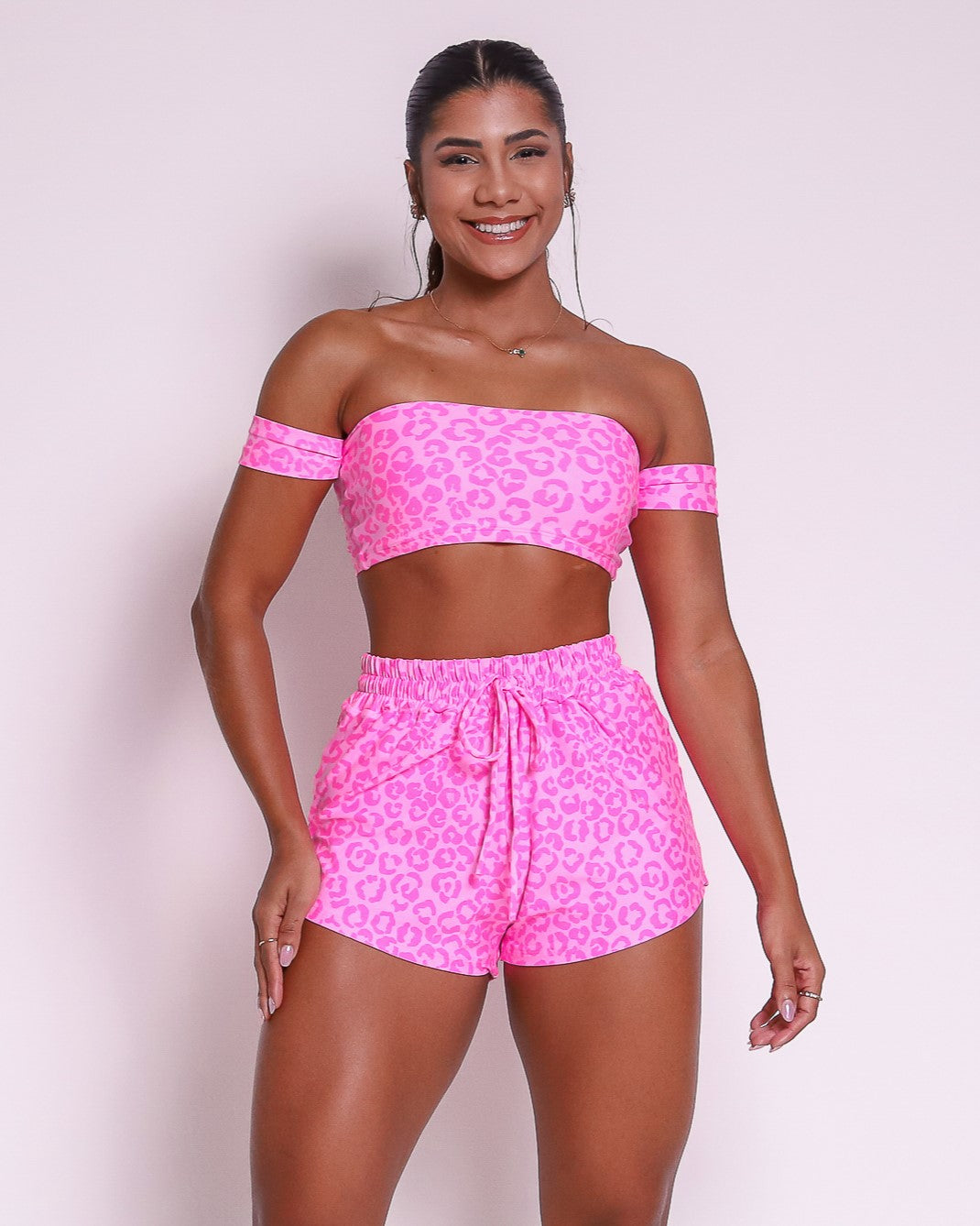 Conjunto Short Básico Light Onça Colors + Top Ciganinha