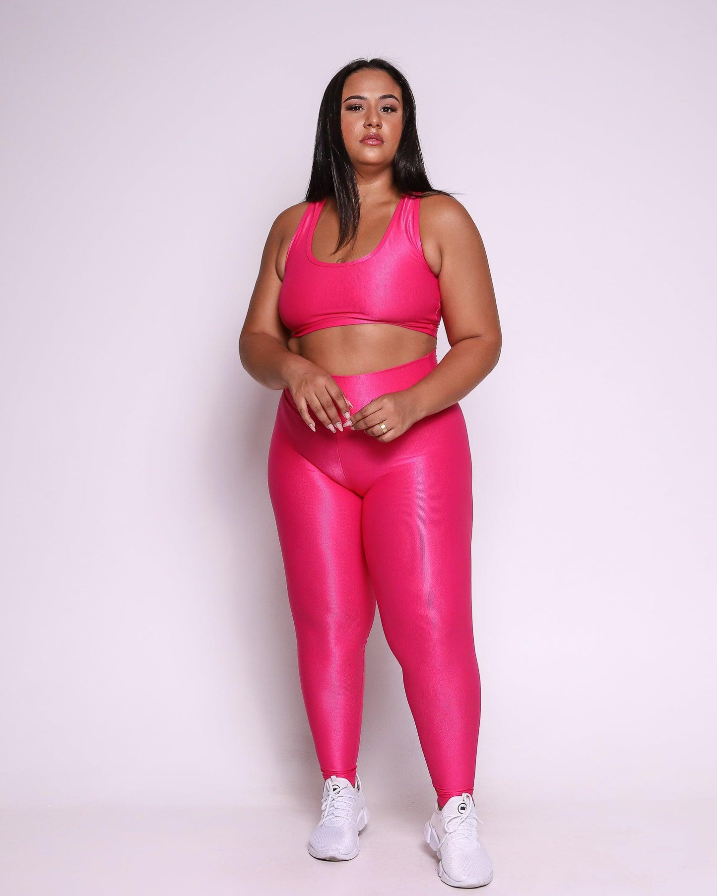 Conjunto Legging Curve Plus Size Rosa Pitaya + Top Nadador