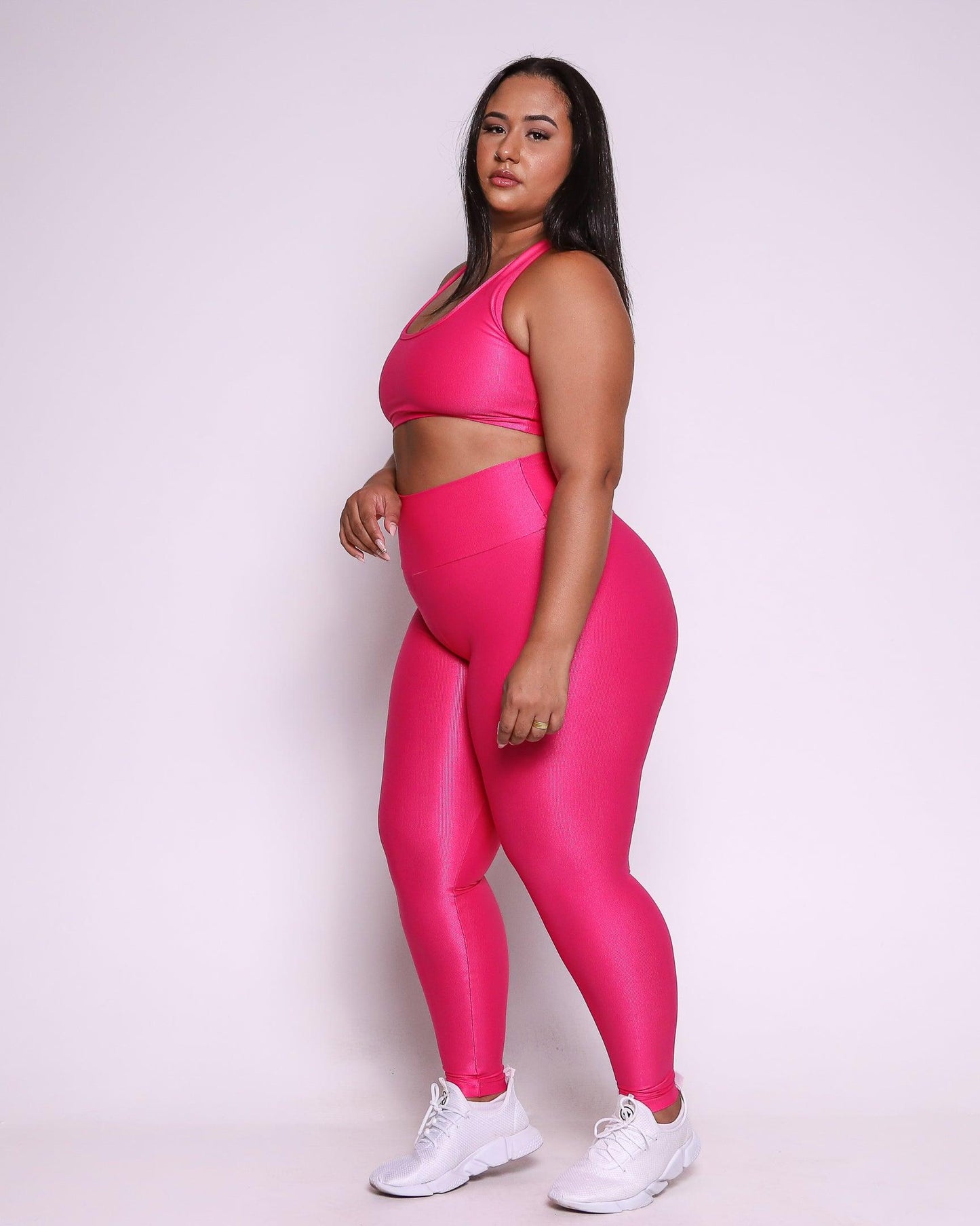 Conjunto Legging Curve Plus Size Rosa Pitaya + Top Nadador