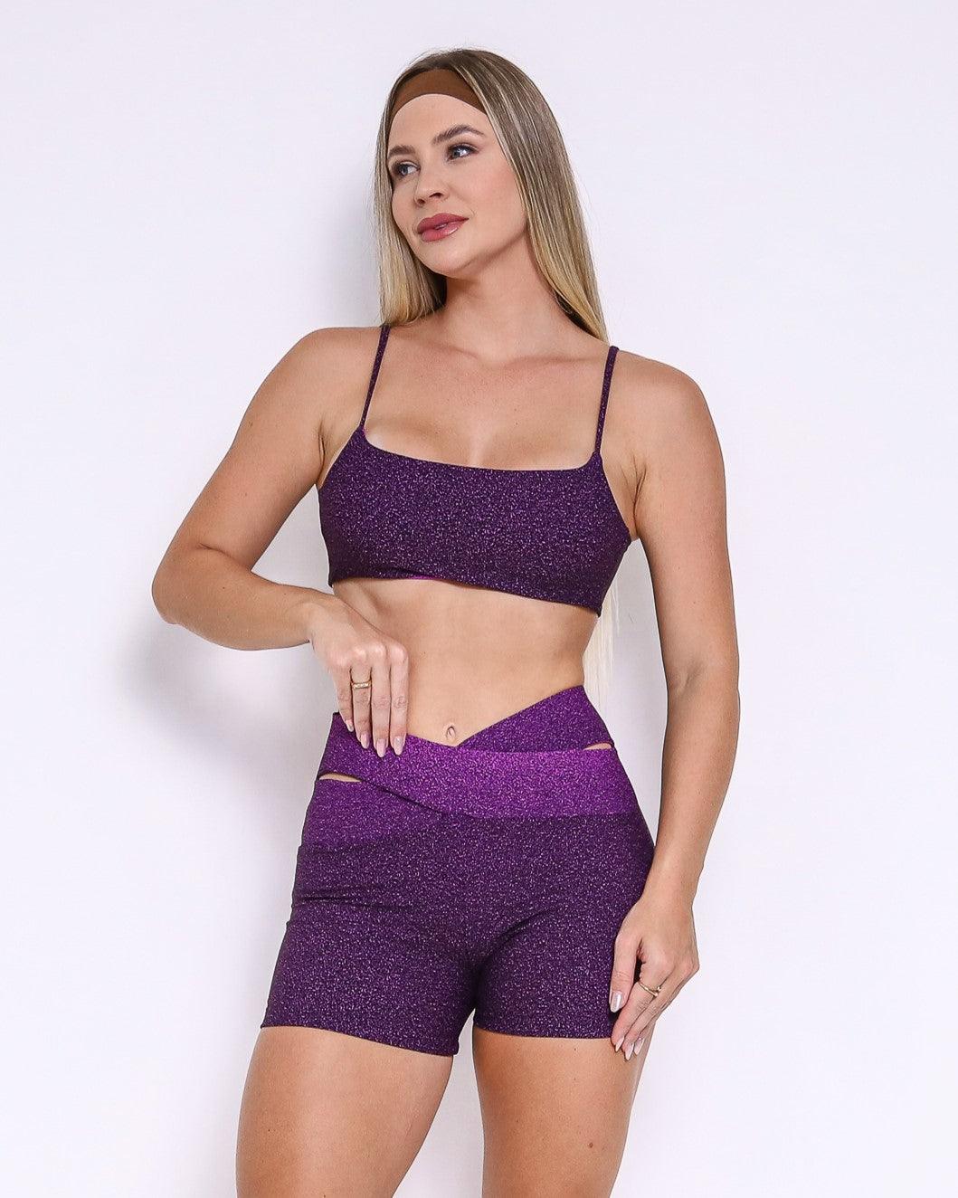 Conjunto Short Básico Jacquard Degradê Cós Cruzado + Top Ju