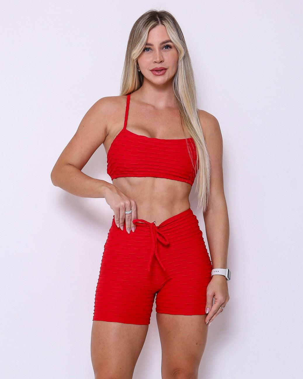 Conjunto Short Empina Bumbum Textura Tulipa + Top Ju