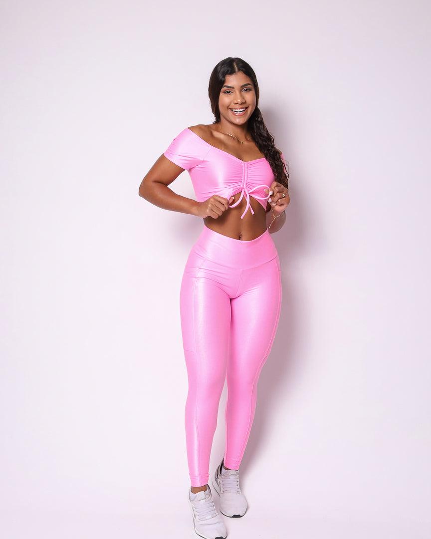 Conjunto Legging Básica Aveludado Com Bolso + Top Manguinha